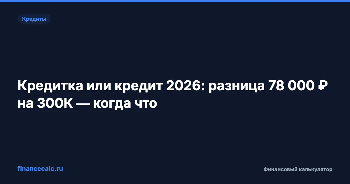 Кредитка или кредит 2026: разница 78 000 ₽ на 300К — когда что