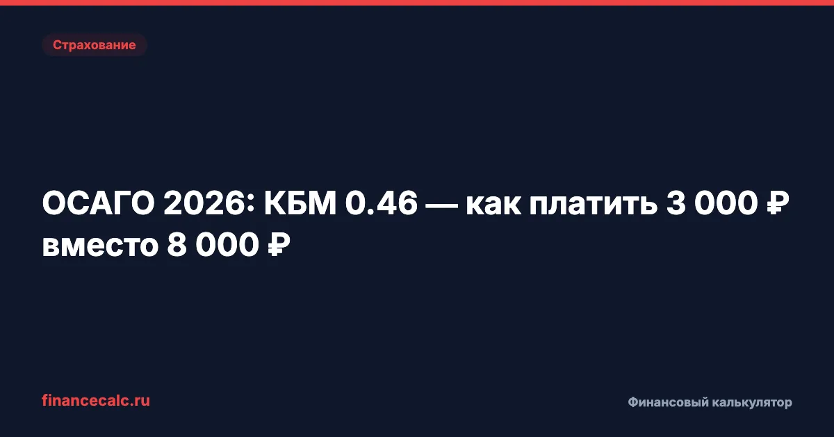ОСАГО 2026: КБМ 0,46 — как платить 3 000 ₽ вместо 8 000 ₽