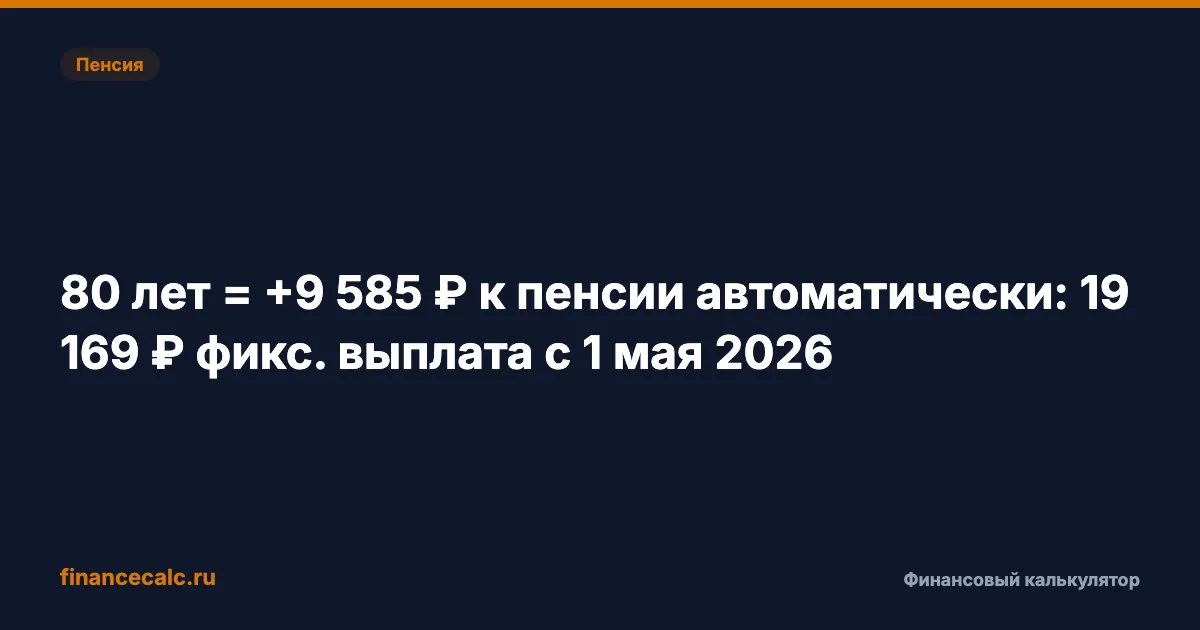 80 лет = +9 585 ₽ к пенсии автоматически: 19 169 ₽ фикс. выплата с 1 мая 2026