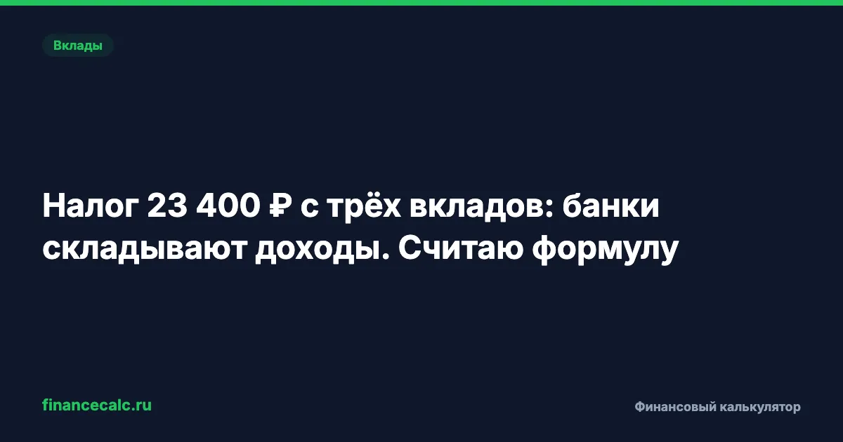 Налог 24 180 ₽ с трёх вкладов: банки складывают доходы. Считаю формулу