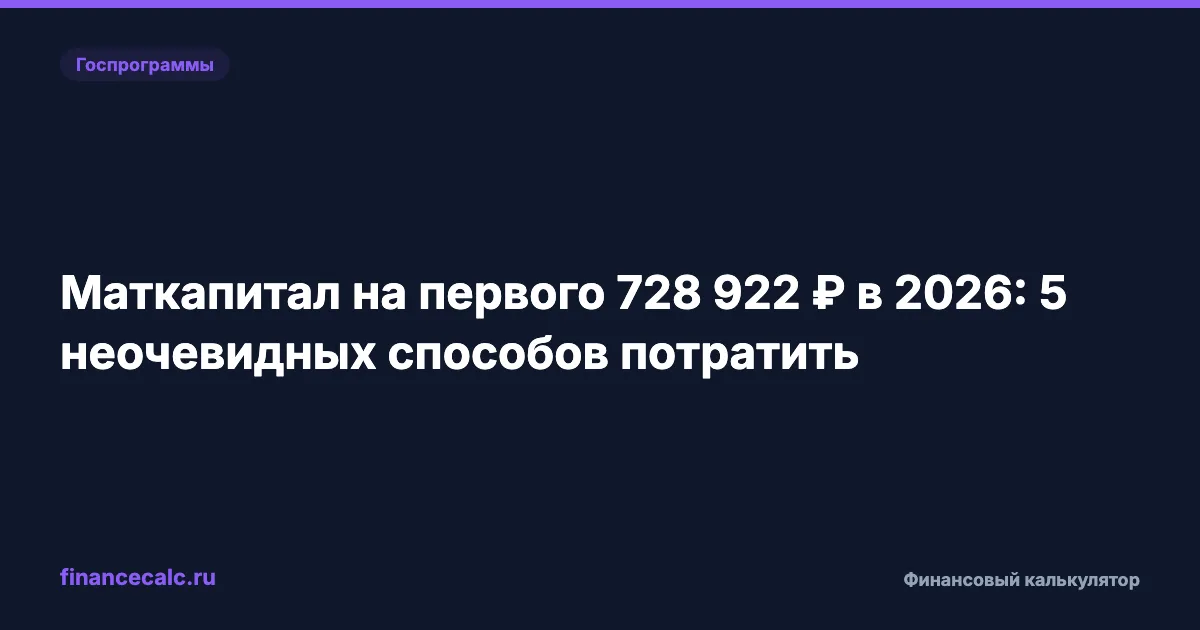 Маткапитал на первого 728 921,90 ₽ в 2026: 5 неочевидных способов потратить