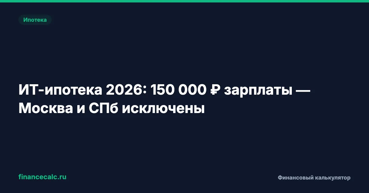 ИТ-ипотека 2026: 150 000 ₽ зарплаты — Москва и СПб исключены