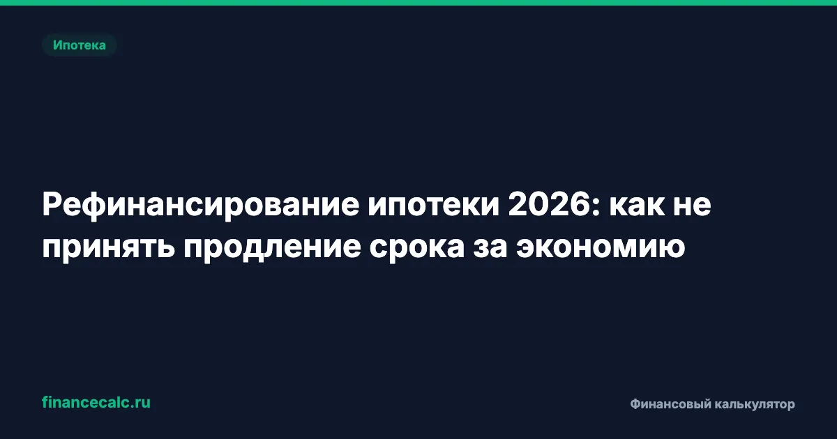 Рефинансирование ипотеки 2026: как не принять продление срока за экономию