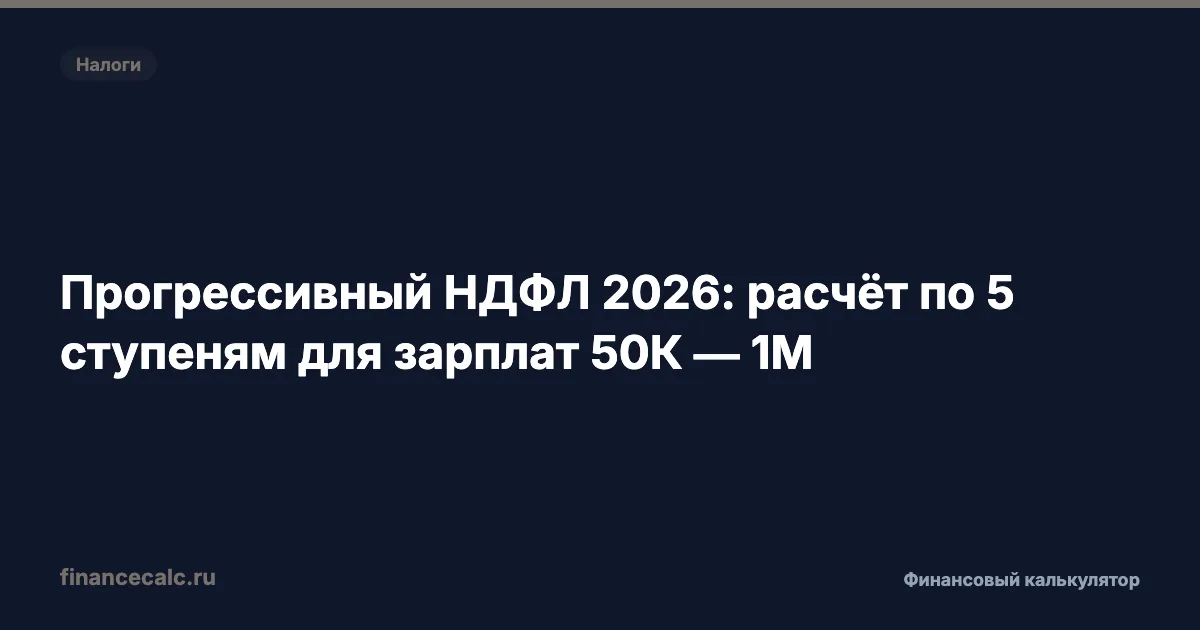 Прогрессивный НДФЛ 2026 по 5 ступеням: 78 000 ₽ при 50К — 1 962 000 ₽ при 1 млн зарплаты
