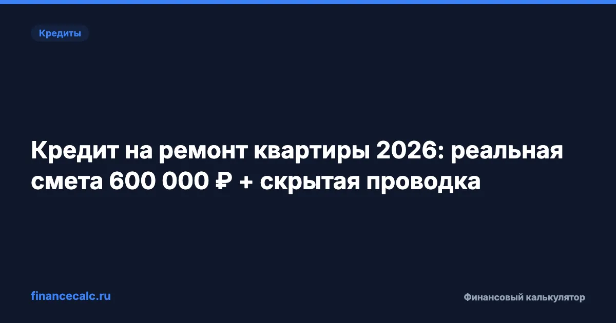 Кредит на ремонт 2026: смета от 600 000 ₽ и проводка