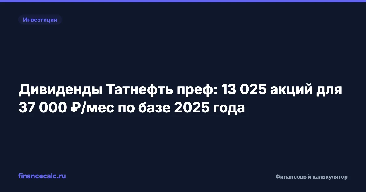Дивиденды Татнефть преф: 13 025 акций для 37 000 ₽/мес по базе 2025 года