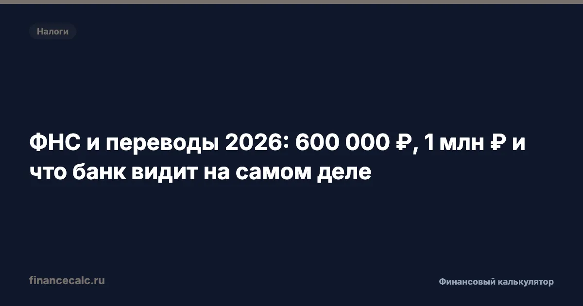 ФНС и переводы 2026: 600 000 ₽, 1 млн ₽ и что банк видит на самом деле