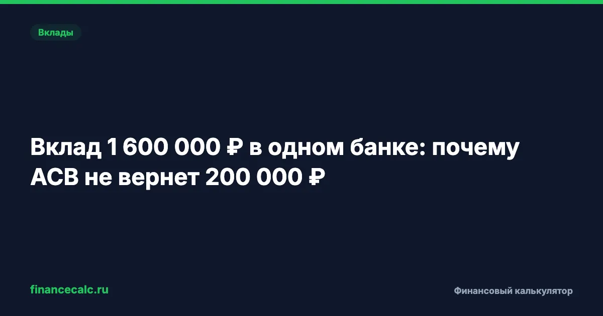 Вклад 1 600 000 ₽ в одном банке: почему АСВ не вернет 200 000 ₽