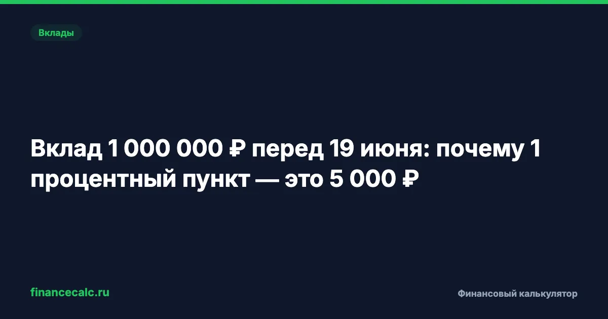 Вклад 1 000 000 ₽ перед 19 июня: почему 1 процентный пункт — это 5 000 ₽