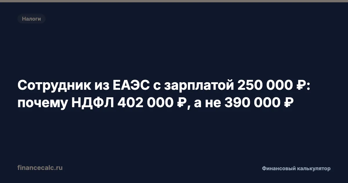 Сотрудник из ЕАЭС с зарплатой 250 000 ₽: почему НДФЛ 402 000 ₽, а не 390 000 ₽