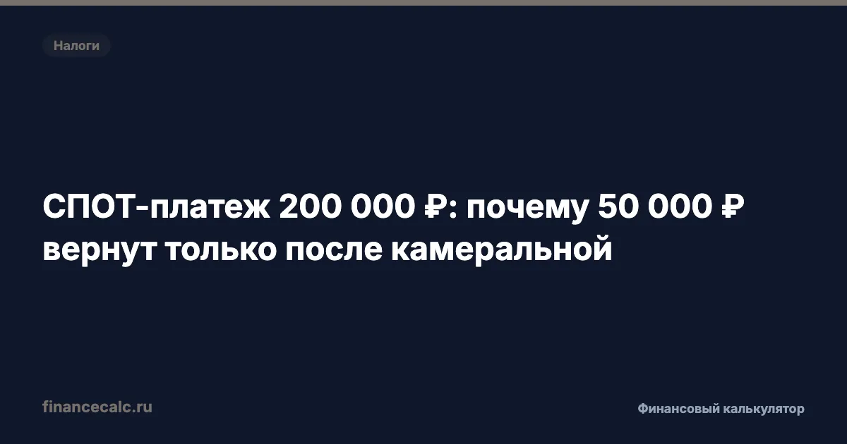 СПОТ-платеж 200 000 ₽: почему 50 000 ₽ вернут только после камеральной