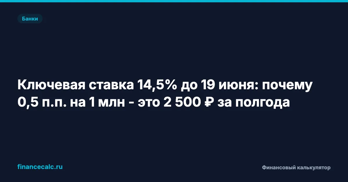 Ключевая ставка 14,5% до 19 июня: почему 0,5 п.п. на 1 млн - это 2 500 ₽ за полгода