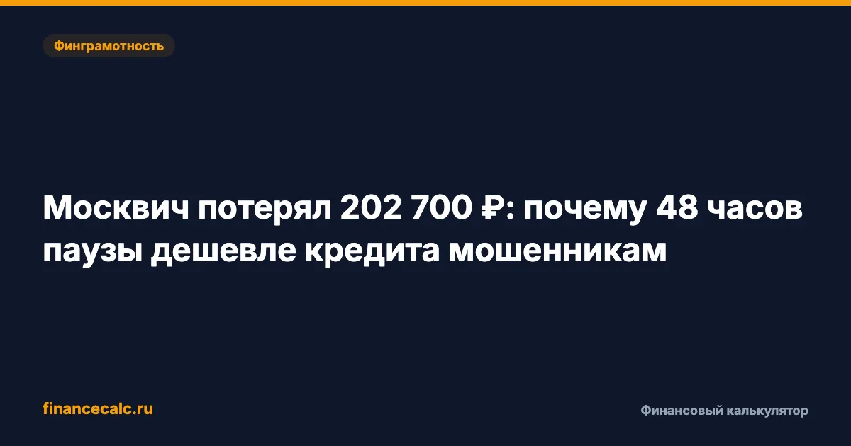 Москвич потерял 202 700 ₽: почему 48 часов паузы дешевле кредита мошенникам
