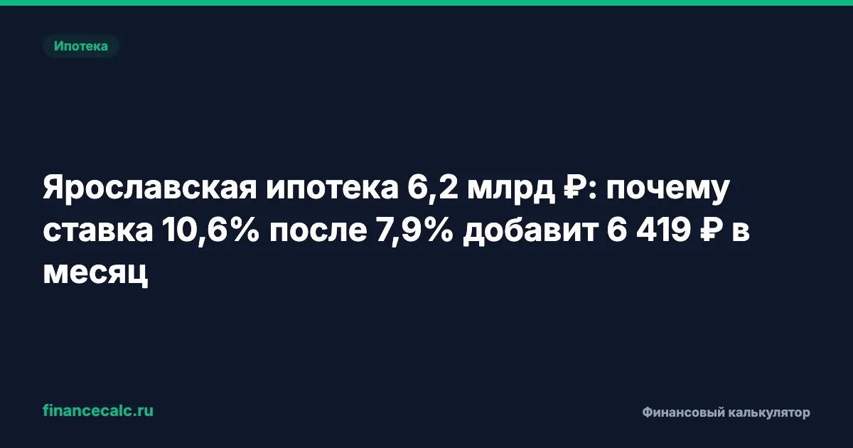Ярославская ипотека 6,2 млрд ₽: почему ставка 10,6% после 7,9% добавит 6 419 ₽ в месяц